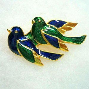 Vintage Vendome enamel bird dove animal brooch pin